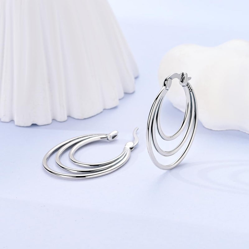Parmuz 925 Sterling Silver Earrings Large Big Hoop Earrings Star Moon Butterfly Cubic Zirconia Thin Round Hoops for Women - Image 3