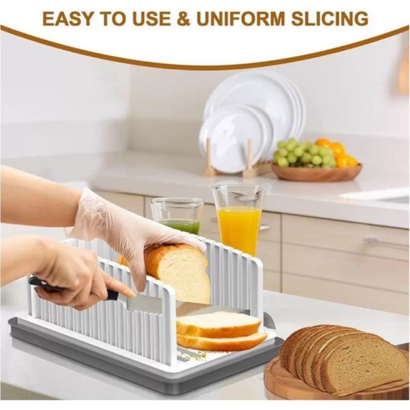 Bread Slicer: White 33.5 X 21.5 X 14.5 Cm, Precise Uniform Slicing With Adjustable Slots - Integrated Crumb Collection Tray, Multi-Functional Design for Commercial Baking and Home Kitchen Use - Image 5