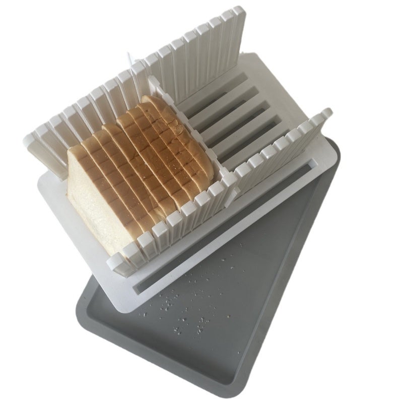 Bread Slicer: White 33.5 X 21.5 X 14.5 Cm, Precise Uniform Slicing With Adjustable Slots - Integrated Crumb Collection Tray, Multi-Functional Design for Commercial Baking and Home Kitchen Use - Image 2
