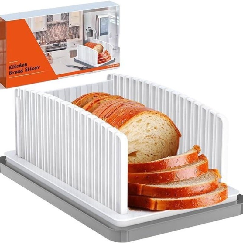 Bread Slicer: White 33.5 X 21.5 X 14.5 Cm, Precise Uniform Slicing With Adjustable Slots - Integrated Crumb Collection Tray, Multi-Functional Design for Commercial Baking and Home Kitchen Use - Image 4