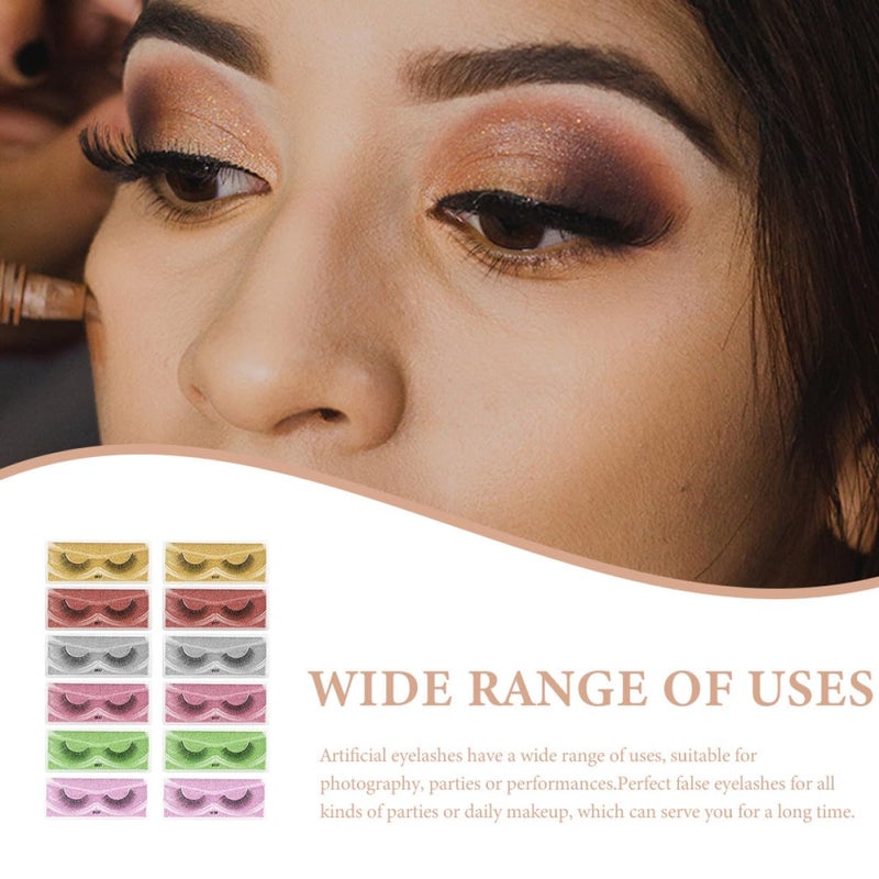 12 Pairs Colorful False Eyelashes Set, Dense Curly Fiber Lashes for Stage Performance and Dance Makeup, Mixed Yellow Green Purple Red Silver Pink Shades - Image 4