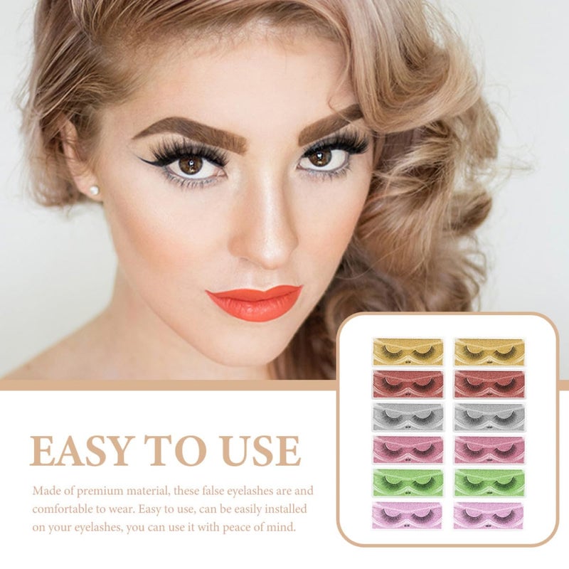 12 Pairs Colorful False Eyelashes Set, Dense Curly Fiber Lashes for Stage Performance and Dance Makeup, Mixed Yellow Green Purple Red Silver Pink Shades - Image 3