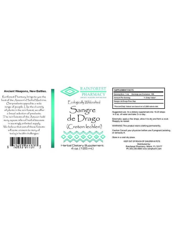 Rainforest Pharmacy - Sangre De Drago Peruvian Dragon Blood Liquid 4 Fl Oz - Image 1
