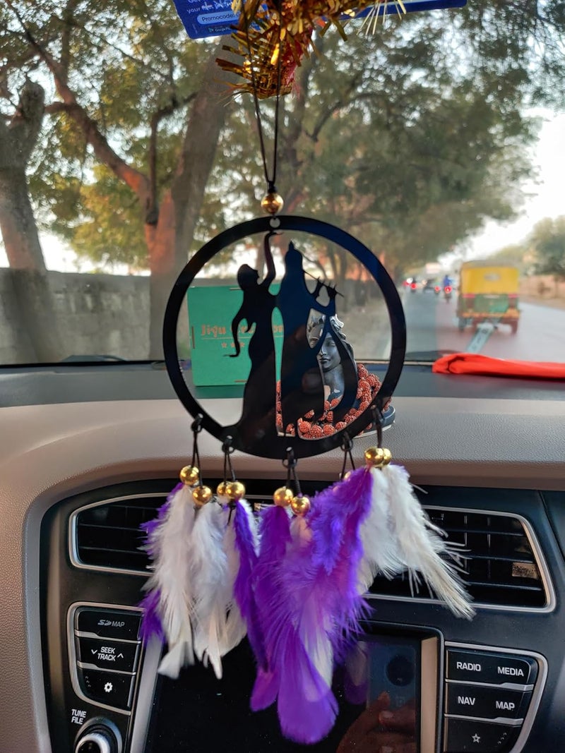Jiyu Creation Car Hanging Ornament kri| Dream Catcher for Positive Energy | Rearview Mirror Charm | Home and Temple Decor | Durable Acrylic with Original Feathers - Image 1