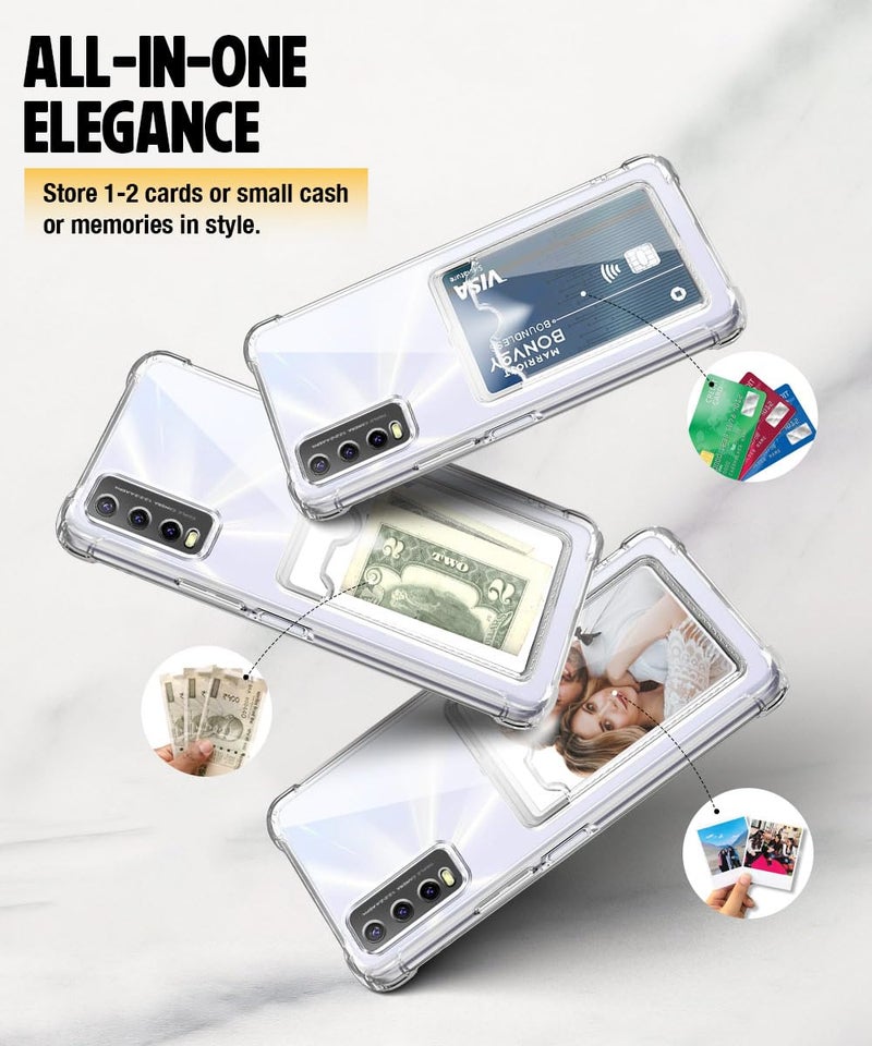 WOW IMAGINE Transparent Back Cover Case for Vivo Y20A | Y20 | Y20i | Flexible Built-in Slim Card Pockets Wallet | 360° Camera Protection TPU | Soft Silicone Mobile Cover - Transparent - Image 4