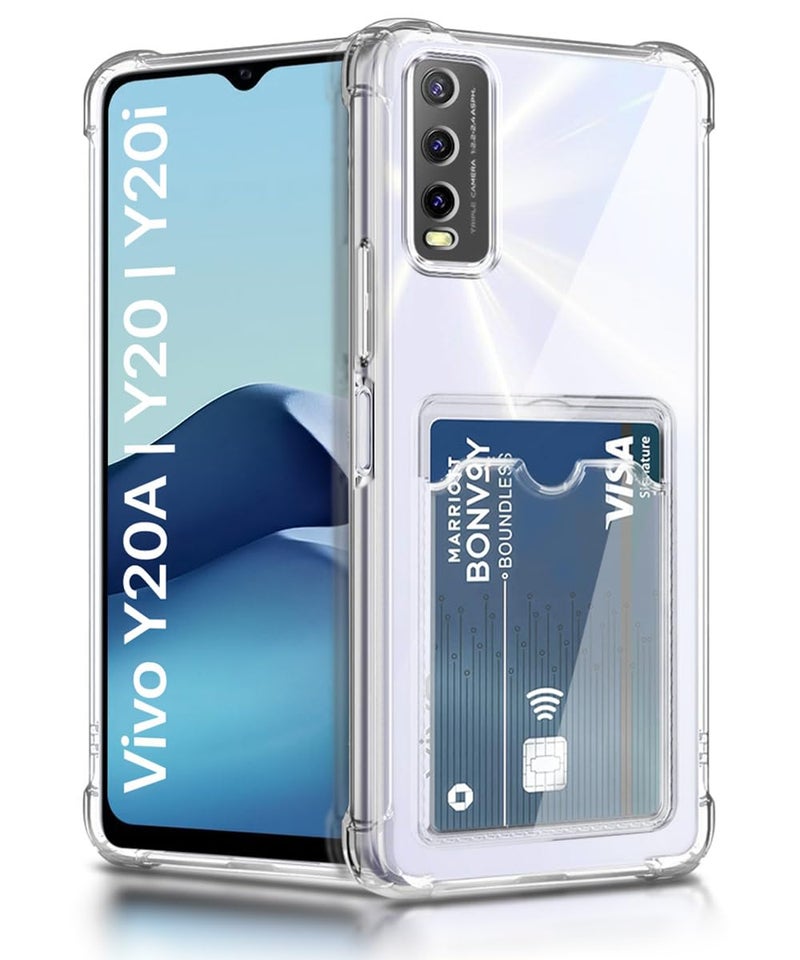 WOW IMAGINE Transparent Back Cover Case for Vivo Y20A | Y20 | Y20i | Flexible Built-in Slim Card Pockets Wallet | 360° Camera Protection TPU | Soft Silicone Mobile Cover - Transparent - Image 1