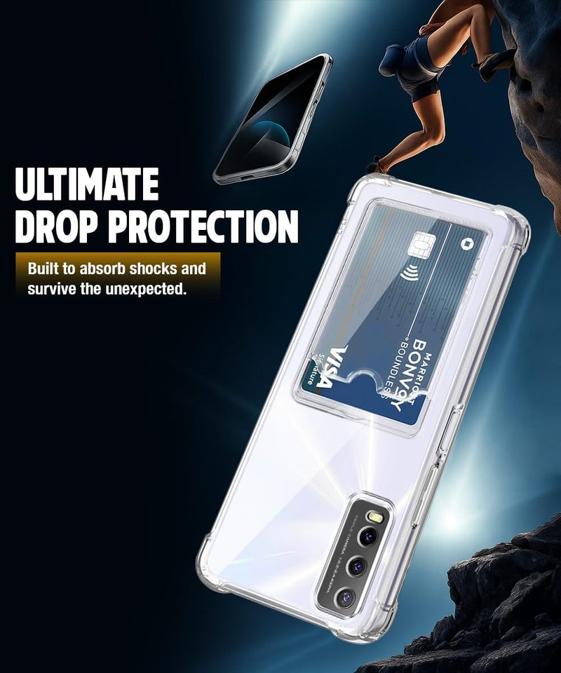 WOW IMAGINE Transparent Back Cover Case for Vivo Y20A | Y20 | Y20i | Flexible Built-in Slim Card Pockets Wallet | 360° Camera Protection TPU | Soft Silicone Mobile Cover - Transparent - Image 3