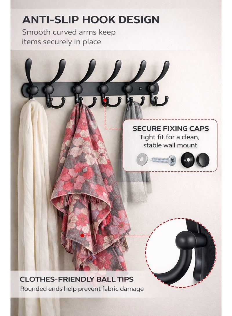 تحواز علاقة معاطف حائطية ستانلس ستيل ثقيلة – قطعتين لون أسود متعددة الخطافات لتعليق الملابس والحقائب والمناشف - Image 2