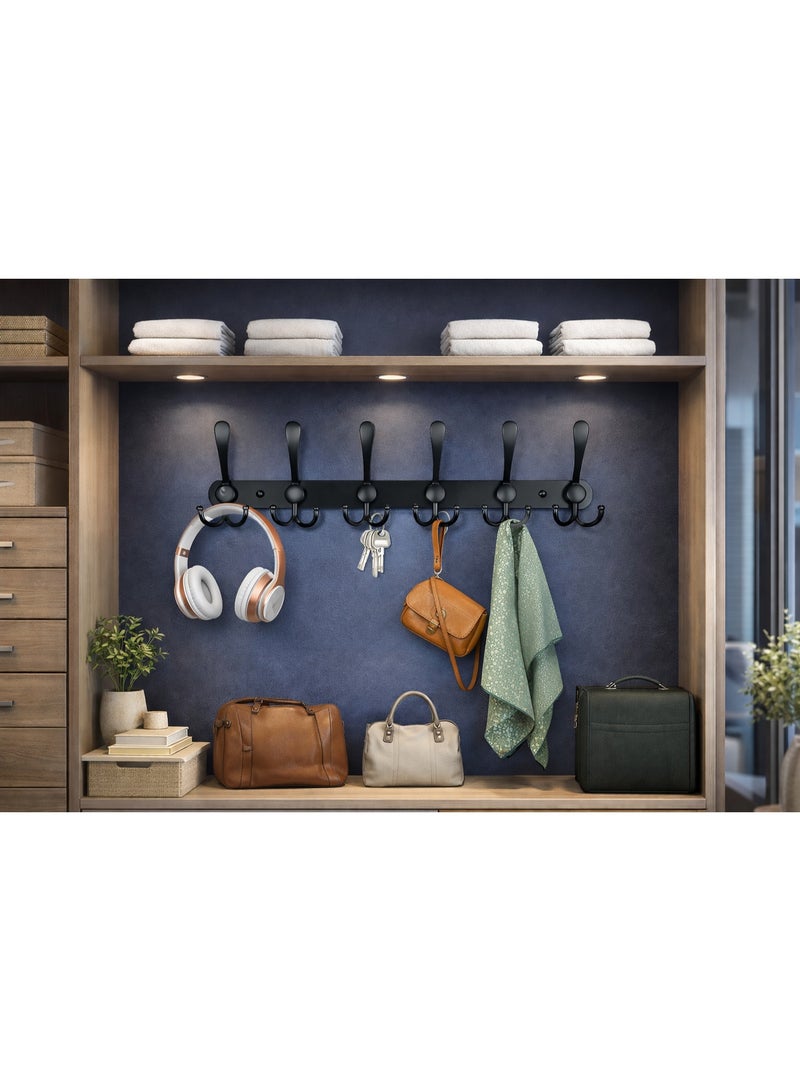 تحواز علاقة معاطف حائطية ستانلس ستيل ثقيلة – قطعتين لون أسود متعددة الخطافات لتعليق الملابس والحقائب والمناشف - Image 3