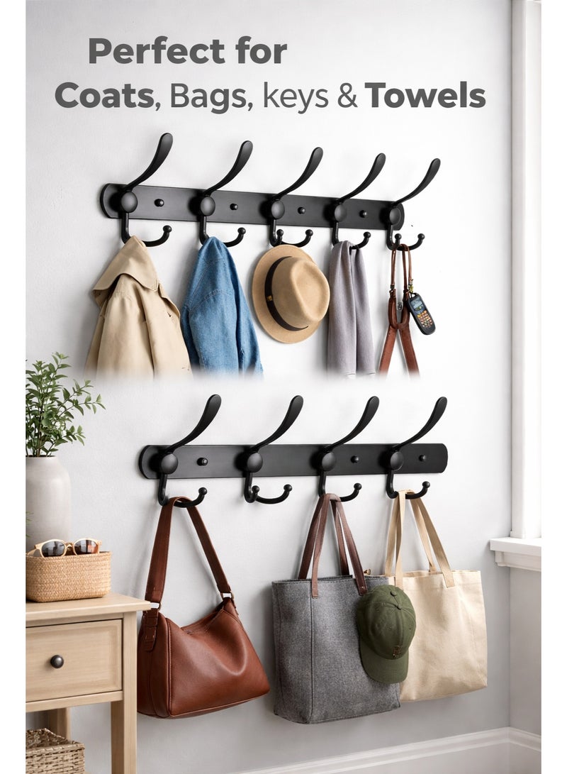 تحواز علاقة معاطف حائطية ستانلس ستيل ثقيلة – قطعتين لون أسود متعددة الخطافات لتعليق الملابس والحقائب والمناشف - Image 4