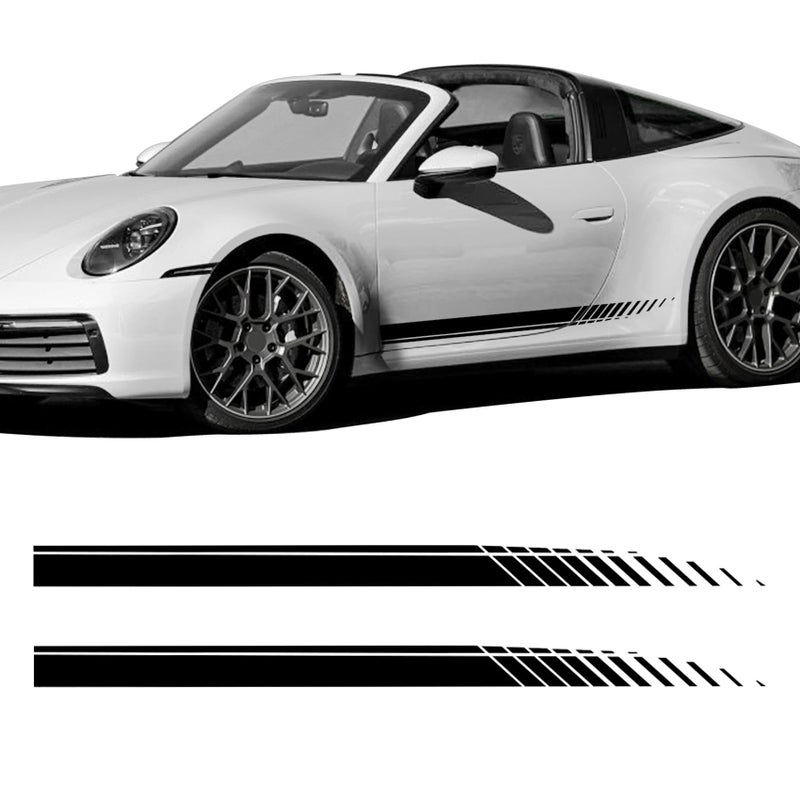 Kutyun 2Pcs Sports Racing Stripe Graphic Stickers Side Door Vinyl Decals Universal Car Decoration Accessories Black - Image 3