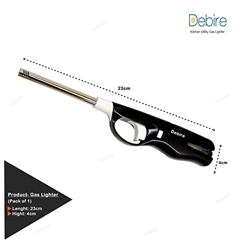 DEBIRE Gas Lighter for Kitchen Gas Stove, Plastic & Steel Long Candle Lighters, Durable, Refillable & Flame Adjustable, Built-in Safety Child Lock (Black, Pack of 1) - Image 2