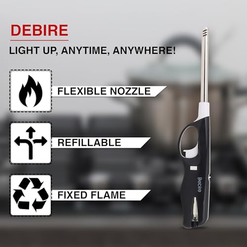 DEBIRE Gas Lighter for Kitchen Gas Stove, Plastic & Steel Long Candle Lighters, Durable, Refillable & Flame Adjustable, Built-in Safety Child Lock (Black, Pack of 1) - Image 4