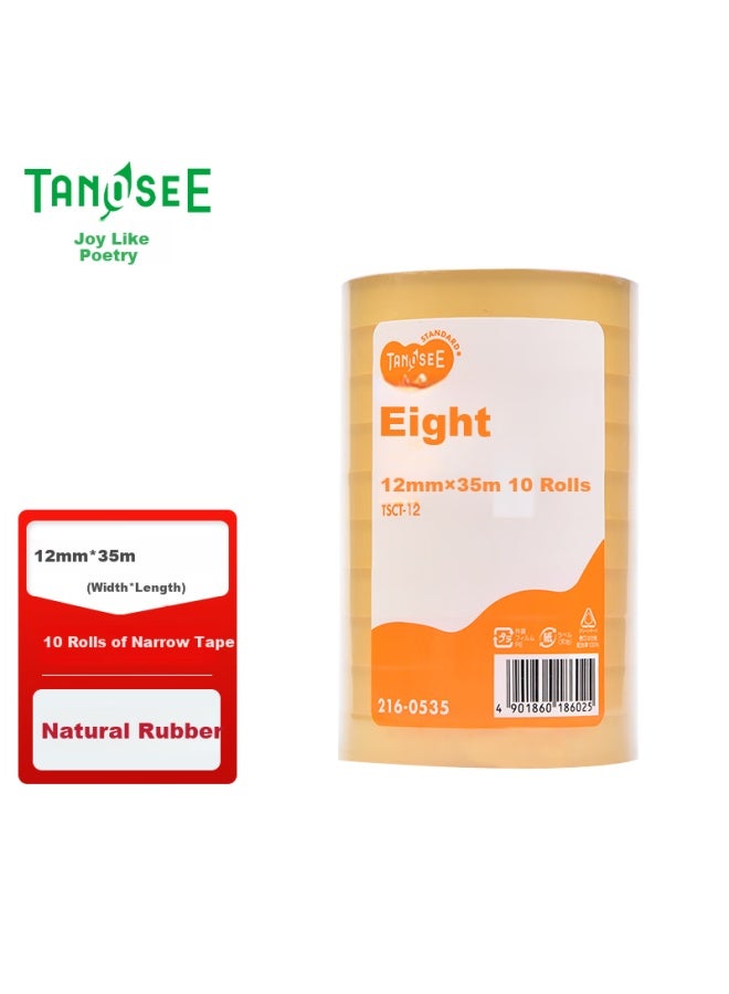 Tanosee شريط لاصق شفاف مستورد، لاصق للتمزيق، مطاط طبيعي، صديق للبيئة، يقابله ربيعي، ملصقات طلابية للمكتب والمحاسبة المالية، 10 لفات، 12 مم * 35 م، Tsct-12 - Image 1