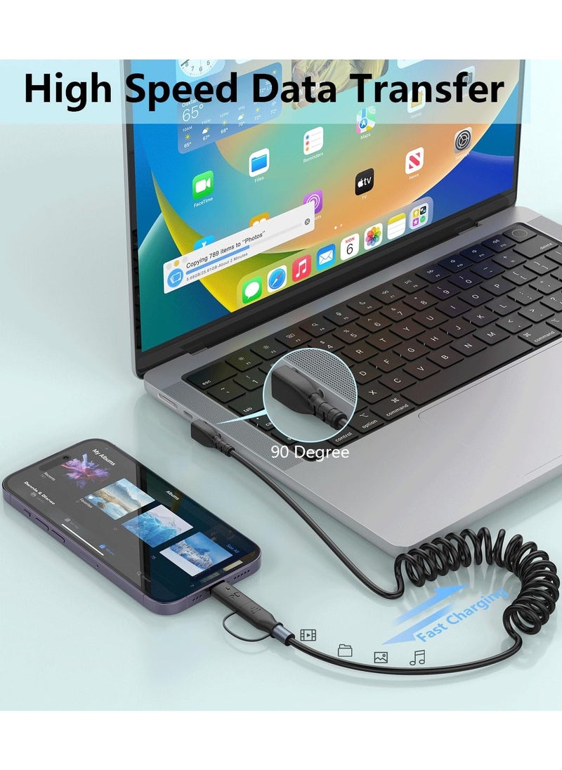 Coiled Lightning Cable Coiled USB C to USB C/Lightning Charger Cable 60W for iPhone 15 2-in-1 for iPhone/iPad/Android/Laptop Fast Charging Cord for CarPlay Android Auto Short USB C Cables - Image 5