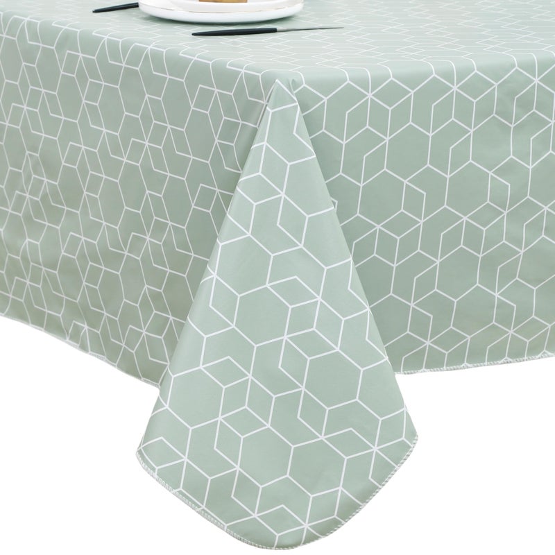 Walrus Heavy Duty Vinyl Tablecloth with Flannel Backing Waterproof Oil-Proof Plastic Table Cloth Stain-Resistant Wipeable Rectangle or Square Table Cover for Indoor and Outdoor (Green Grid,52x70 Inch) - Image 1