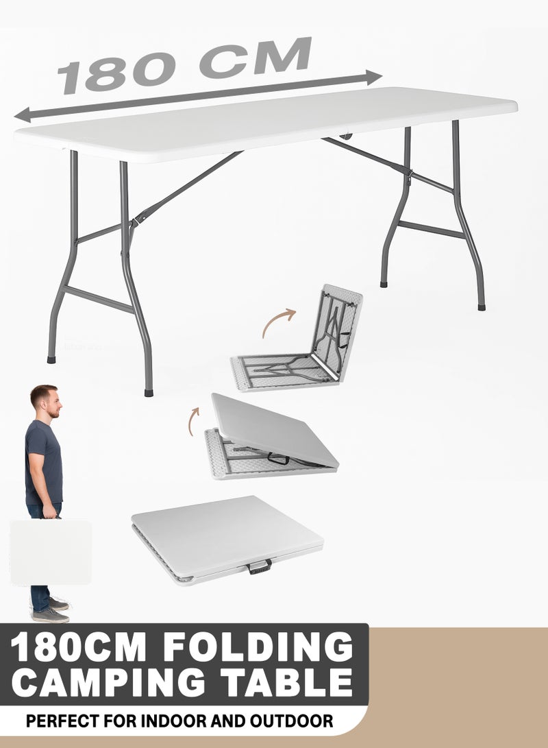R.VIHAN Multipurpose Rectangle 180cm Centre Folding Camping Table Lightweight Foldable Aluminium Portable Trestle Indoor Outdoor Picnic Barbecue Party Kitchen Home Dining Camping Garden BBQ Tables - Image 1