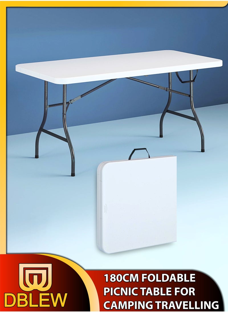 DBLEW - Multipurpose Rectangle 180cm Centre Folding Camping Table Lightweight Foldable Aluminium Portable Trestle Indoor Outdoor Picnic Barbecue Party Kitchen Home Dining Camping Garden BBQ Tables - Image 1