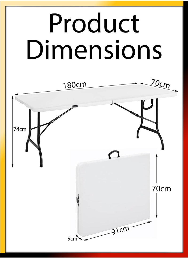 DBLEW - Multipurpose Rectangle 180cm Centre Folding Camping Table Lightweight Foldable Aluminium Portable Trestle Indoor Outdoor Picnic Barbecue Party Kitchen Home Dining Camping Garden BBQ Tables - Image 1