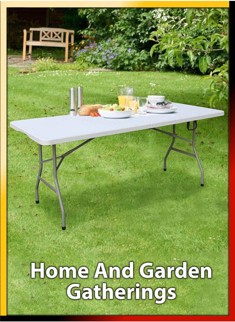 DBLEW - Multipurpose Rectangle 180cm Centre Folding Camping Table Lightweight Foldable Aluminium Portable Trestle Indoor Outdoor Picnic Barbecue Party Kitchen Home Dining Camping Garden BBQ Tables - Image 1