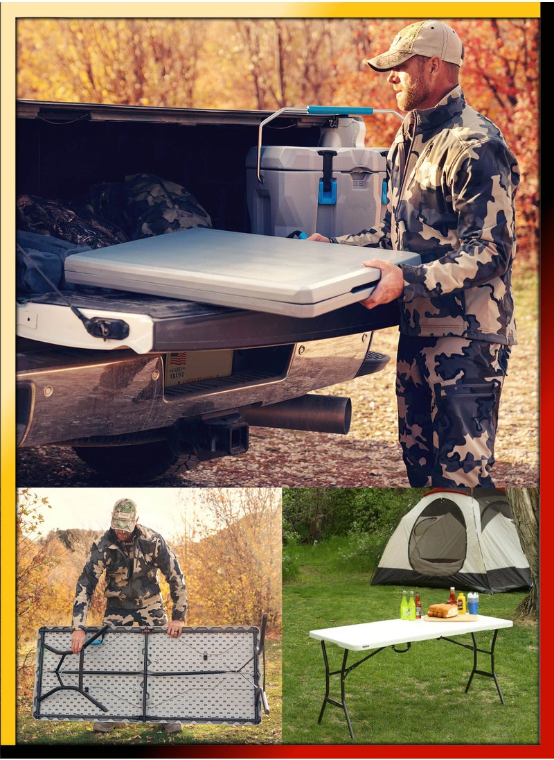 DBLEW - Multipurpose Rectangle 180cm Centre Folding Camping Table Lightweight Foldable Aluminium Portable Trestle Indoor Outdoor Picnic Barbecue Party Kitchen Home Dining Camping Garden BBQ Tables - Image 1