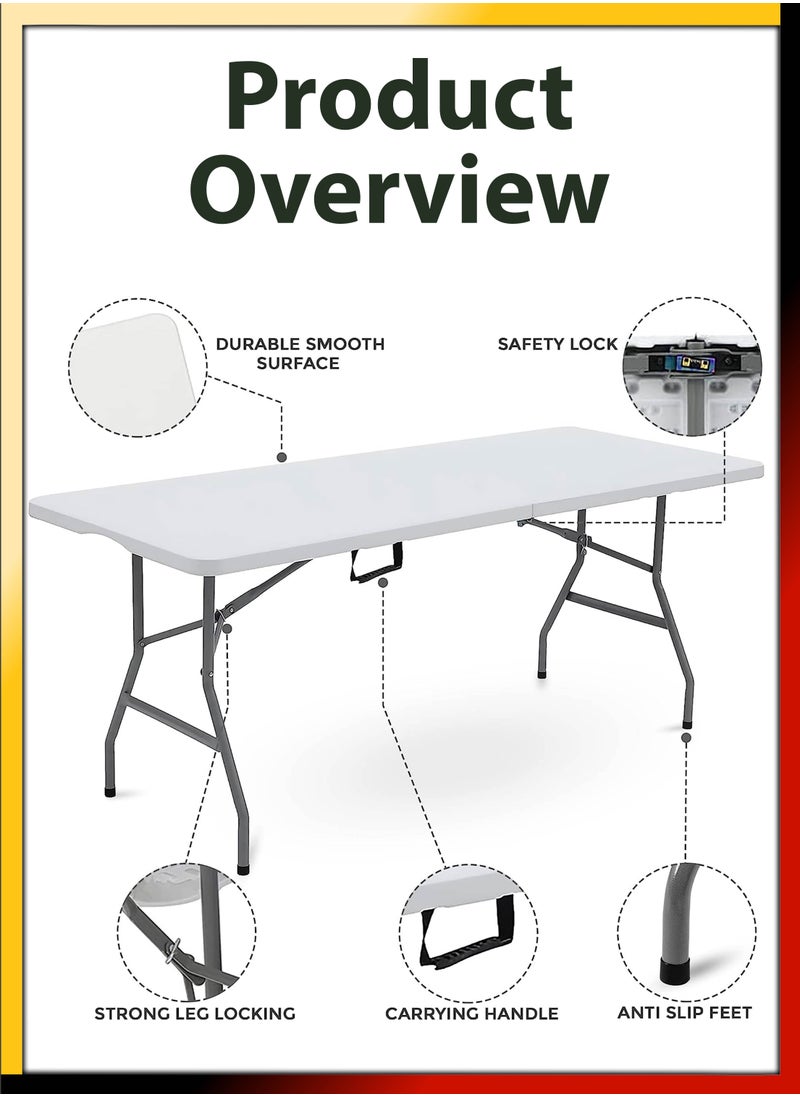 DBLEW - Multipurpose Rectangle 180cm Centre Folding Camping Table Lightweight Foldable Aluminium Portable Trestle Indoor Outdoor Picnic Barbecue Party Kitchen Home Dining Camping Garden BBQ Tables - Image 1