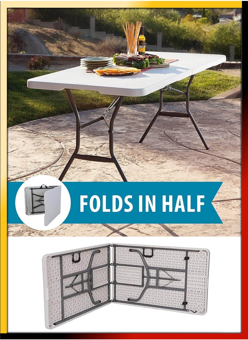 DBLEW - Multipurpose Rectangle 180cm Centre Folding Camping Table Lightweight Foldable Aluminium Portable Trestle Indoor Outdoor Picnic Barbecue Party Kitchen Home Dining Camping Garden BBQ Tables - Image 1