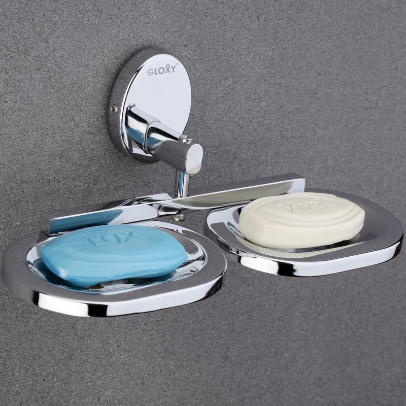 GLOXY Stainless Steel Double Soap Holder for Bathroom Wall Mounted Soap Tray Bathroom Accessories SS202 - Image 1