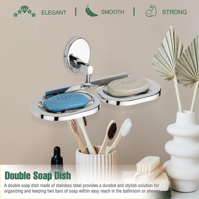 GLOXY Stainless Steel Double Soap Holder for Bathroom Wall Mounted Soap Tray Bathroom Accessories SS202 - Image 5