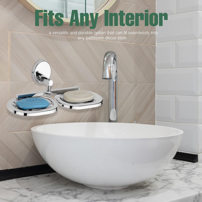 GLOXY Stainless Steel Double Soap Holder for Bathroom Wall Mounted Soap Tray Bathroom Accessories SS202 - Image 3