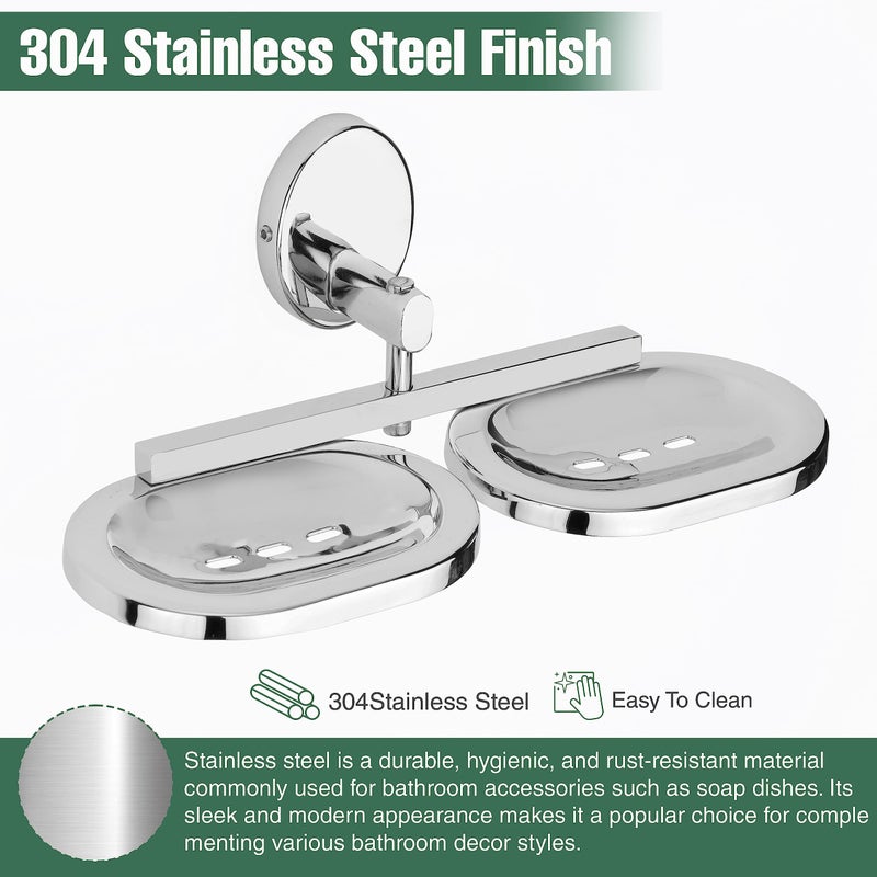 GLOXY Stainless Steel Double Soap Holder for Bathroom Wall Mounted Soap Tray Bathroom Accessories SS202 - Image 2
