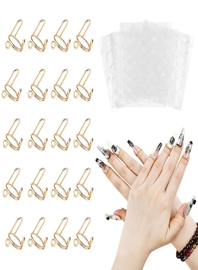 heemeei 20Pcs Wudu Nail Rings, Size Adjustable Nail Rings with 120Pcs Adhesive Nail Tabs, Reusable Detachable Nail Rings for Halal Nail, Muslim Wearing Manicure Nails(Gold) - Image 1