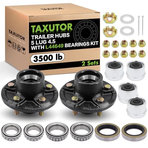 Taxutor 2 Sets Trailer 5 Lugs Idler Hub Kits 5 on 4.5，Trailer Axle Kit for 3500 lb 5 Lug Trailer Hub with Extra Dust Cap and Rubber Plug，Trailer Wheel Hub Kit - Image 1