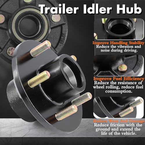 Taxutor 2 Sets Trailer 5 Lugs Idler Hub Kits 5 on 4.5，Trailer Axle Kit for 3500 lb 5 Lug Trailer Hub with Extra Dust Cap and Rubber Plug，Trailer Wheel Hub Kit - Image 2