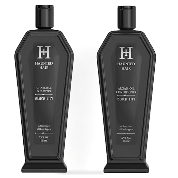 Black Lily Charcoal Shampoo and Argan Oil Conditioner Set, Sulfate-Free, Cleansing and Moisturizing Formula, Gothic Coffin Bottle, 16 Fl Oz - Image 1