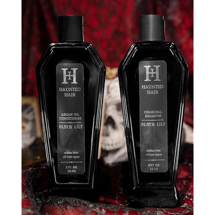Black Lily Charcoal Shampoo and Argan Oil Conditioner Set, Sulfate-Free, Cleansing and Moisturizing Formula, Gothic Coffin Bottle, 16 Fl Oz - Image 2