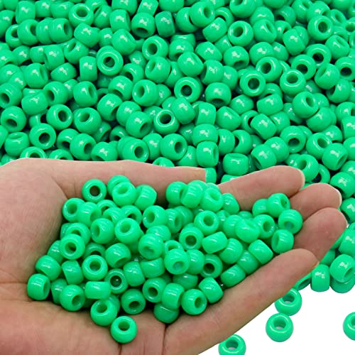 GMMA 1000Pcs Green Pony Beads for Bracelet Necklace Jewelry Making DIY Crafts 6x9mm Plastic Round