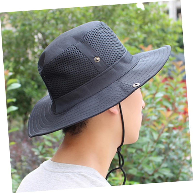 Lightweight Mesh Fisherman Hat Large Brim UV Protection for Outdoor Fishing Hiking Camping Breathable Ventilation Black - Image 3
