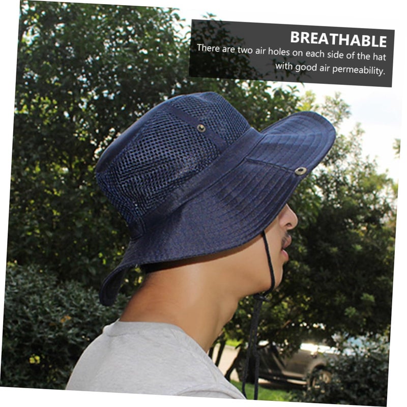 Lightweight Mesh Fisherman Hat Large Brim UV Protection for Outdoor Fishing Hiking Camping Breathable Ventilation Black - Image 5