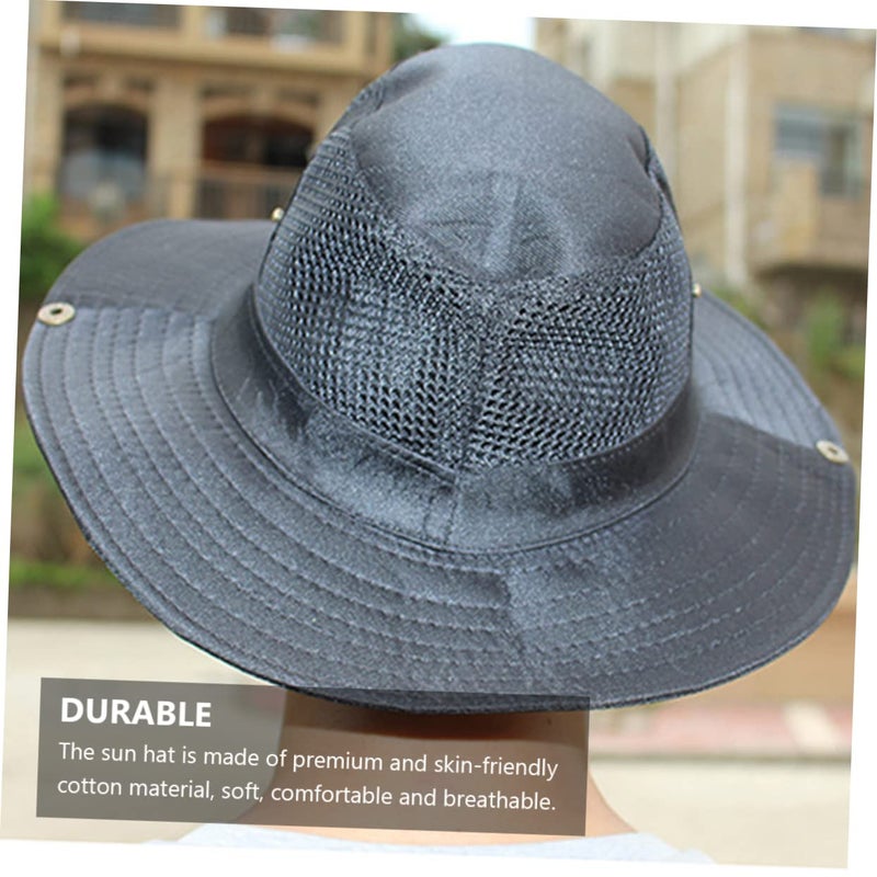 Lightweight Mesh Fisherman Hat Large Brim UV Protection for Outdoor Fishing Hiking Camping Breathable Ventilation Black - Image 4