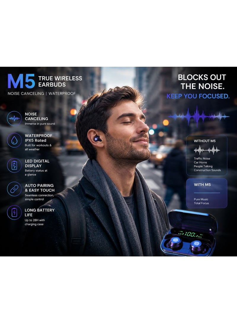SoundCover Wireless Earphones, P20i 10mm Drivers with Big Bass True Wireless Earbuds, 30H Playtime, IPX5, 2 Mics for AI Clear Calls, 22 Preset EQs,  Black - Image 2