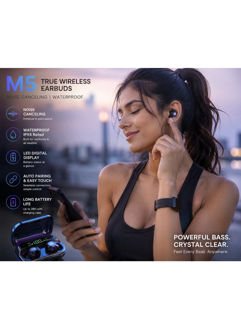 SoundCover Wireless Earphones, P20i 10mm Drivers with Big Bass True Wireless Earbuds, 30H Playtime, IPX5, 2 Mics for AI Clear Calls, 22 Preset EQs,  Black - Image 3