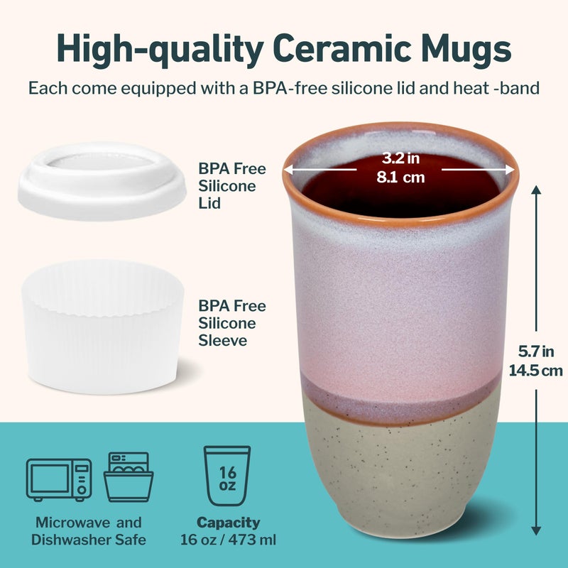 NOVA CERAMICS Coffee Travel Mug â€“ Reusable To Go Mug â€“ Microwave & Dishwasher Safe White & Purple Tumbler - Gifts For Women Men Him Her â€“ 16oz â€“ Horizon - Image 3