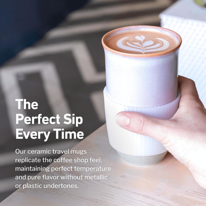 NOVA CERAMICS Coffee Travel Mug â€“ Reusable To Go Mug â€“ Microwave & Dishwasher Safe White & Purple Tumbler - Gifts For Women Men Him Her â€“ 16oz â€“ Horizon - Image 4