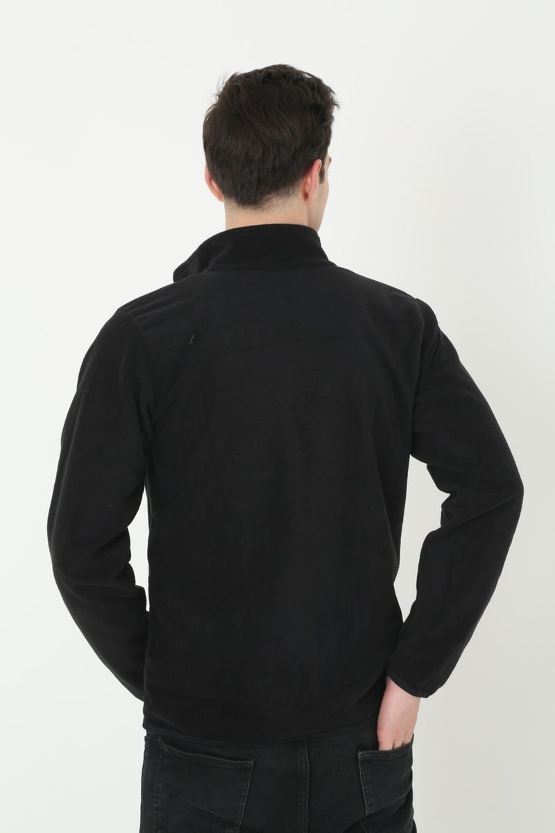 KMK Kombin KMK Combine Men's Black Sleeve Chest Detailed Zippered Polar Fleece Cardigan  - Image 5