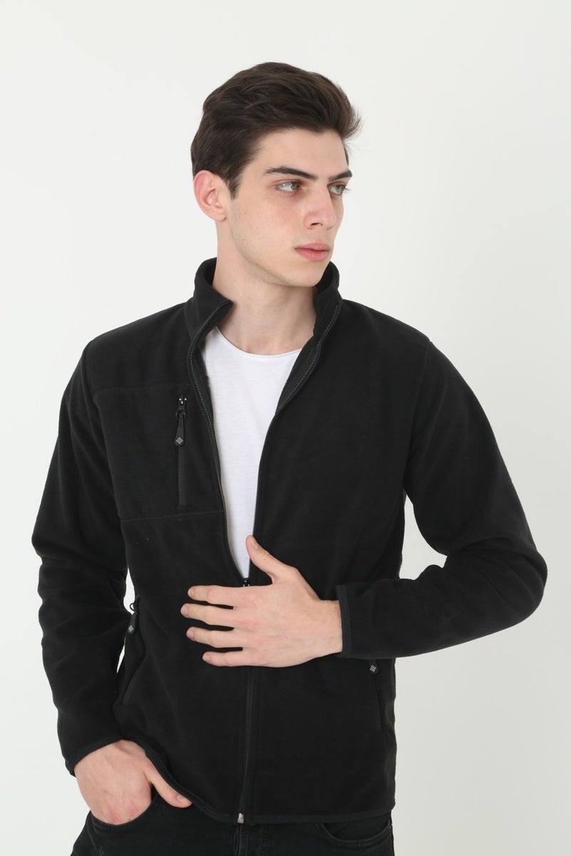 KMK Kombin KMK Combine Men's Black Sleeve Chest Detailed Zippered Polar Fleece Cardigan  - Image 3