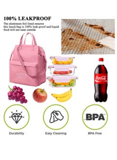 Excefore Insulated Lunch Bag, 11 * 6.3 * 14.1 Inch Bento Cooler Bag, Portable Pink Lunch Tote Bag, Lunch Box For Women, Lunch Bag For Men, Adult Lunch Bag, Soft Cooler Bag, Adult Lunch Boxes For Men  - Image 3