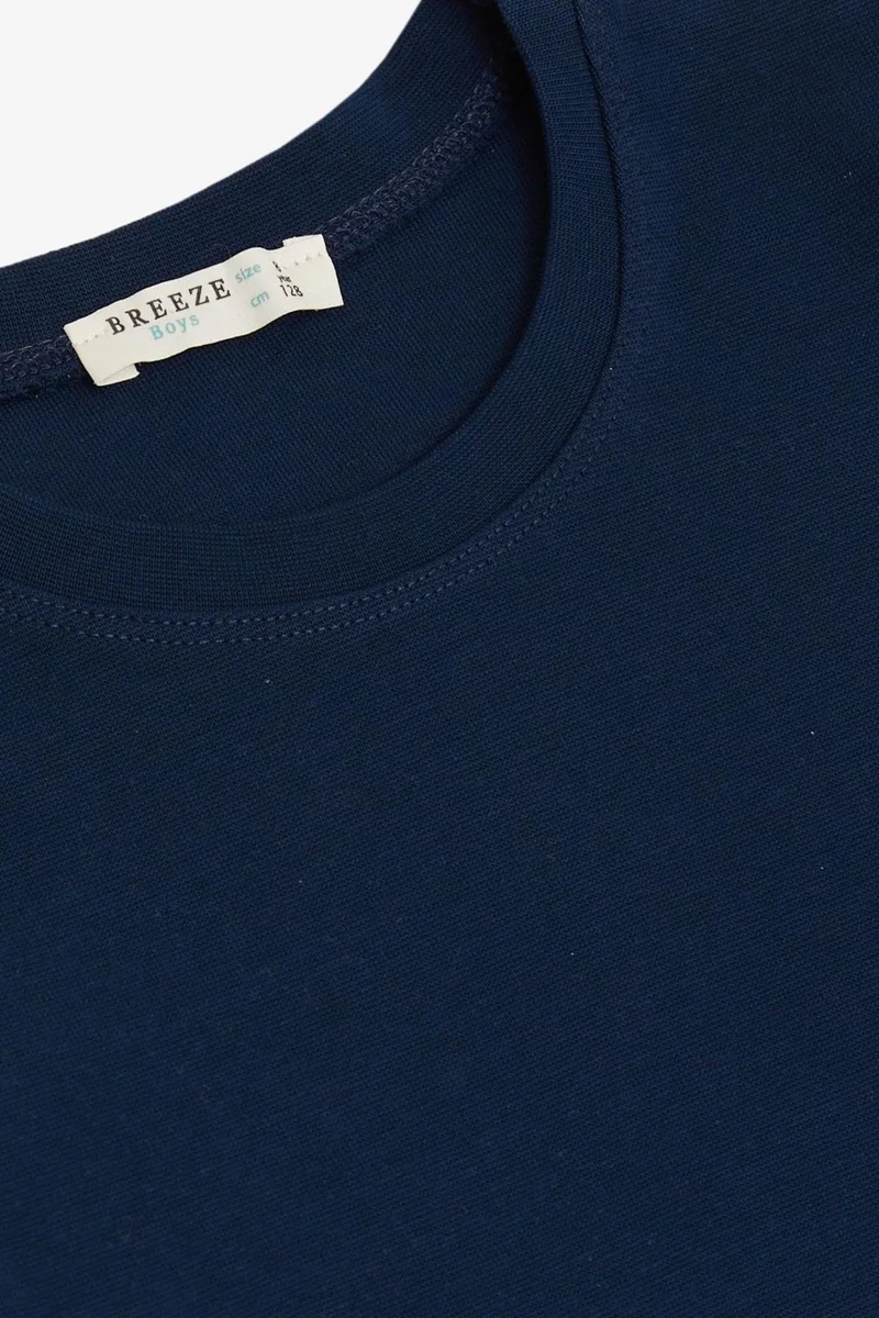 بريز Breeze Boy's Long Sleeve T-Shirt Basic 4-8 Years, Navy Blue