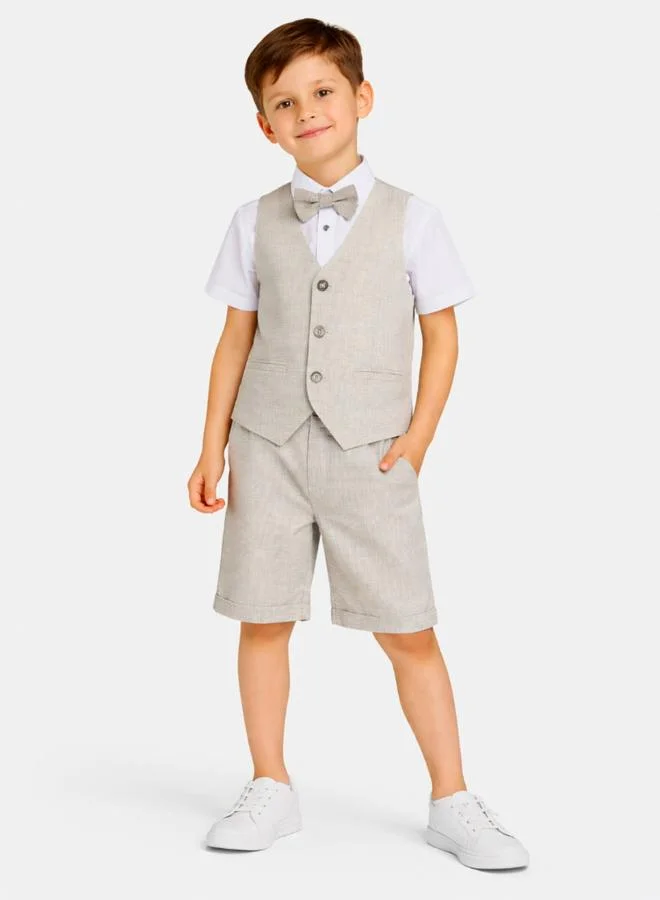 victor and jane Boys 4-Piece Waistcoat, Shirt, Shorts and Bow Tie Set