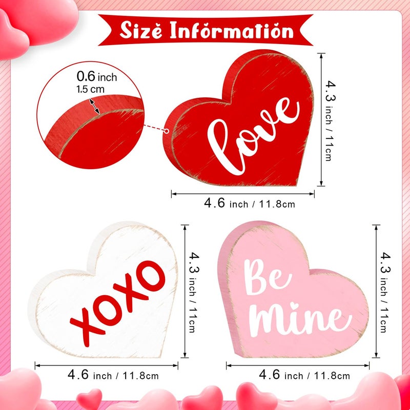 Sionoiur Valentines Day Heart Shaped Table Signs Decorations, Freestanding Wooden Love Be Mine Red Pink Valentineâ€™s Day Gifts Centerpieces for Tiered Tray Home Decor, Wedding Anniversary Party Supplies 3PCS - Image 2